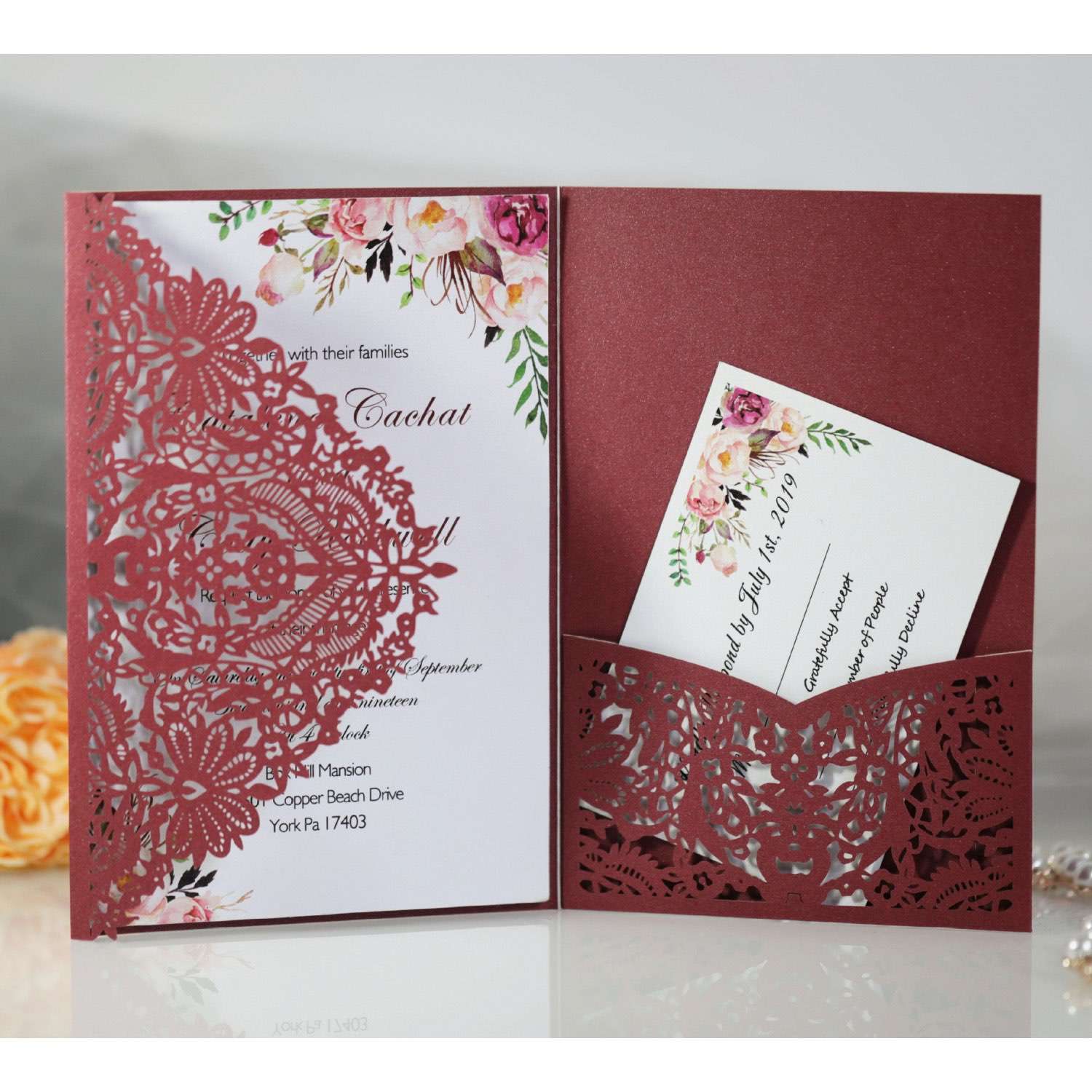 Vellum Paper Marriage Invitation Card With Envelope Laser Cut Greeting Card Wholesale